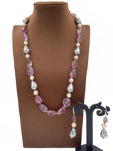 Semi Precious Amethyst And Pearls Fancy Beads Necklace For Women - Gemstone Purple Beads Jewelry